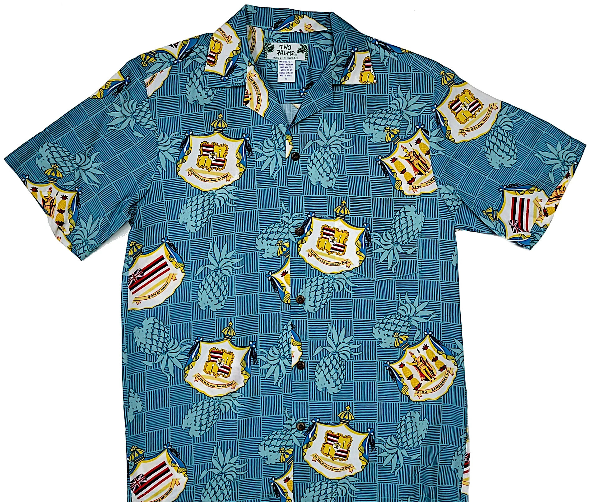 Two Palms Hawaii Aloha Shirt - Crest Turquoise (100% Rayon)