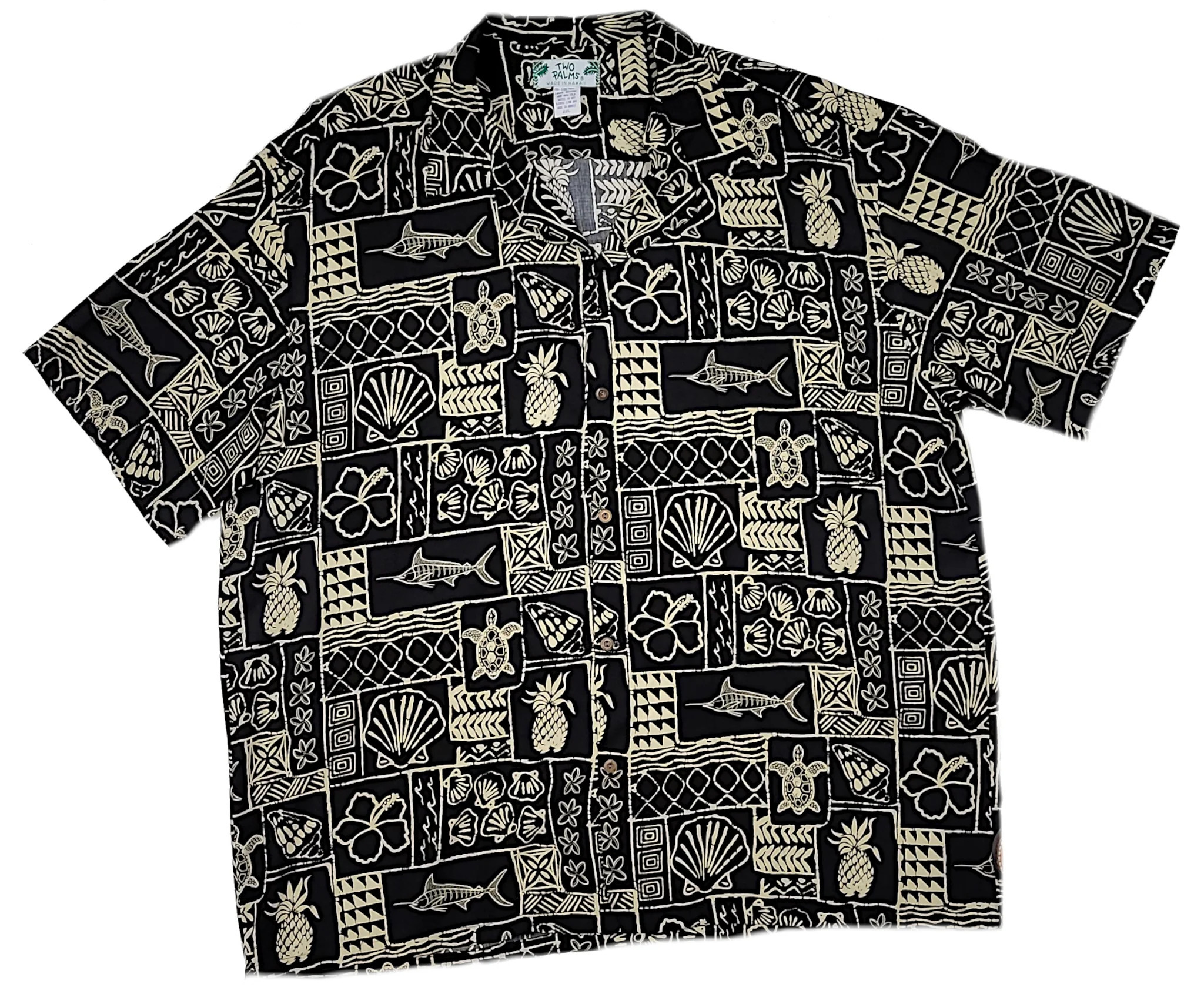 Two Palms Hawaii Aloha Shirt - Marlin Black (100% Rayon)