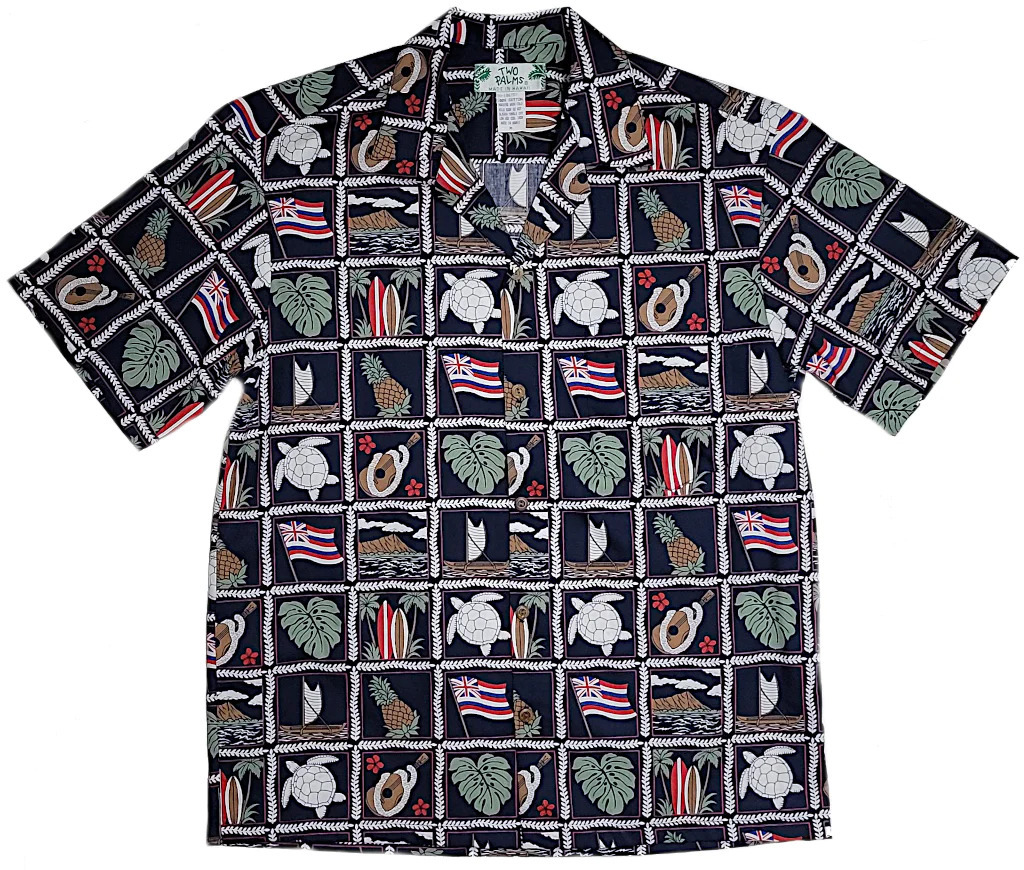 Two Palms Hawaii Aloha Shirt - Flag Navy  (100% Cotton)