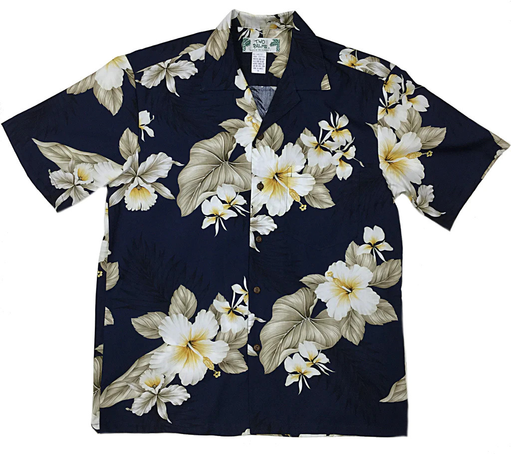 Two Palms Hawaii Aloha Shirt - Hibiscus Trend Navy (100% Cotton)