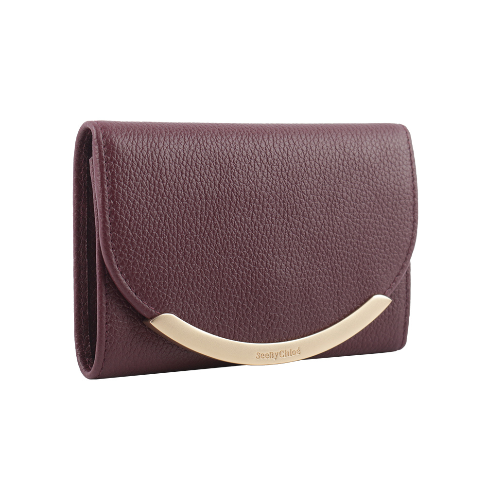 【SEE BY CHLOE】Lizzie 弧形標誌翻蓋牛皮中夾(酒紅色) CHS17WP78134955Y