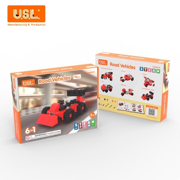 《 USL遊思樂教具 》酷炫陸上交通組(70pcs,USL彩盒)