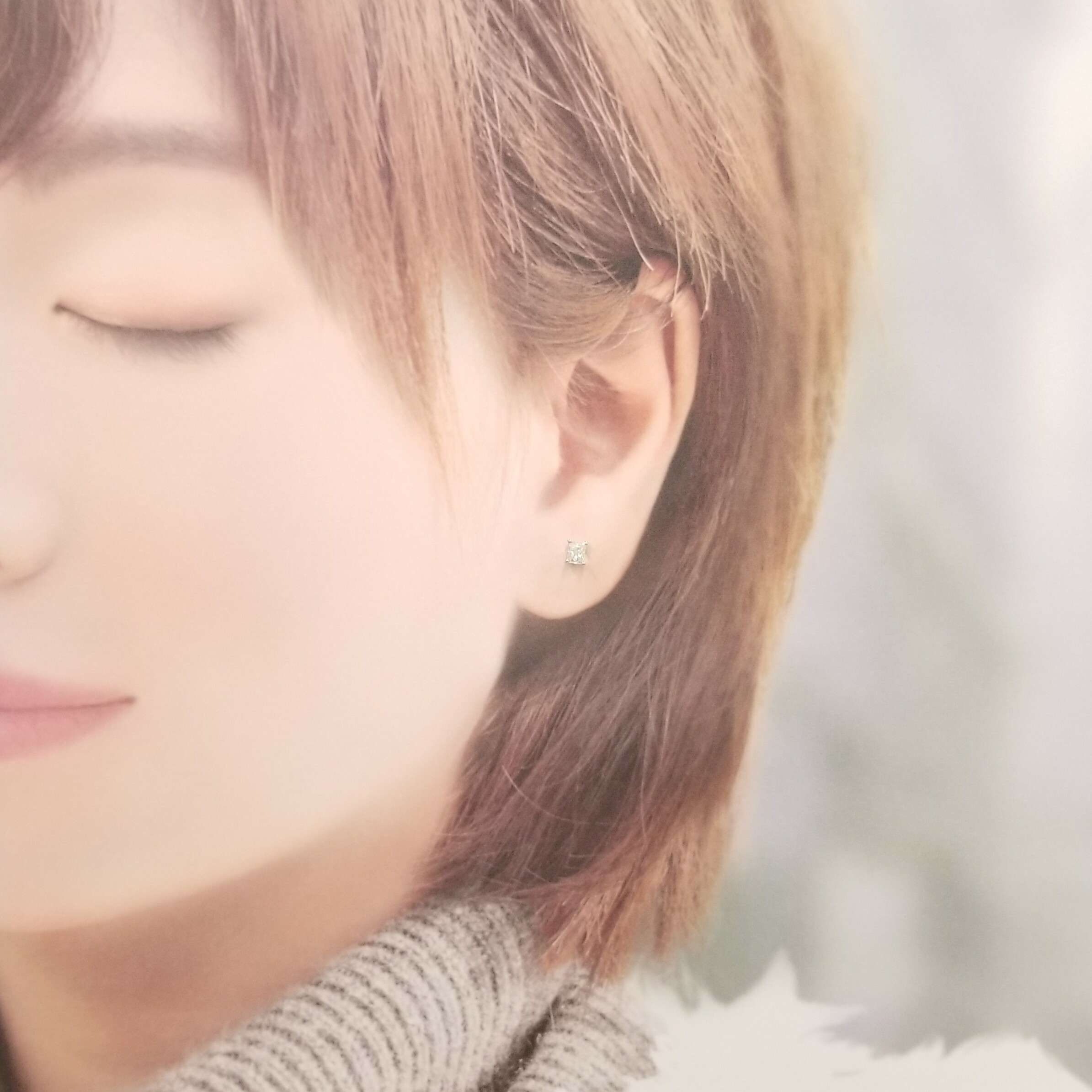 全新18K白金【主石50份方形鑽石】耳環