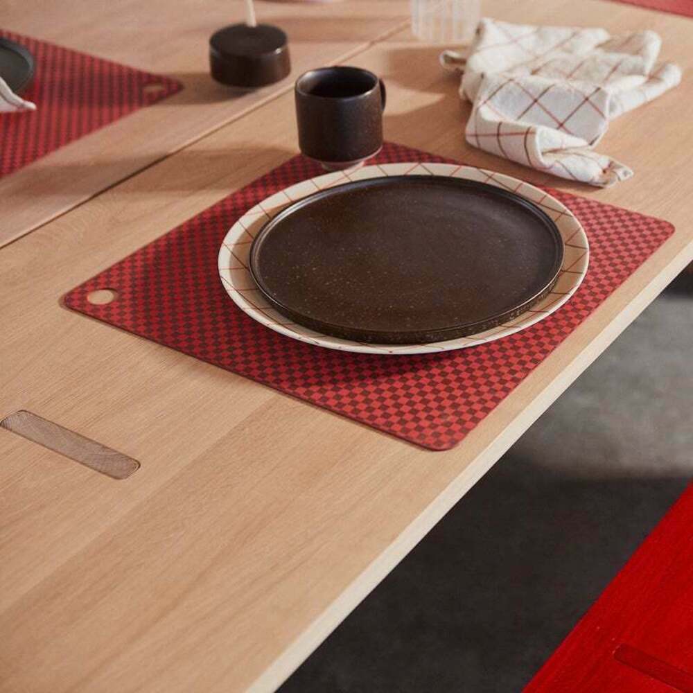 OYOY 方形矽膠餐墊 - 復古棋盤格 / 酒紅 (2入組)