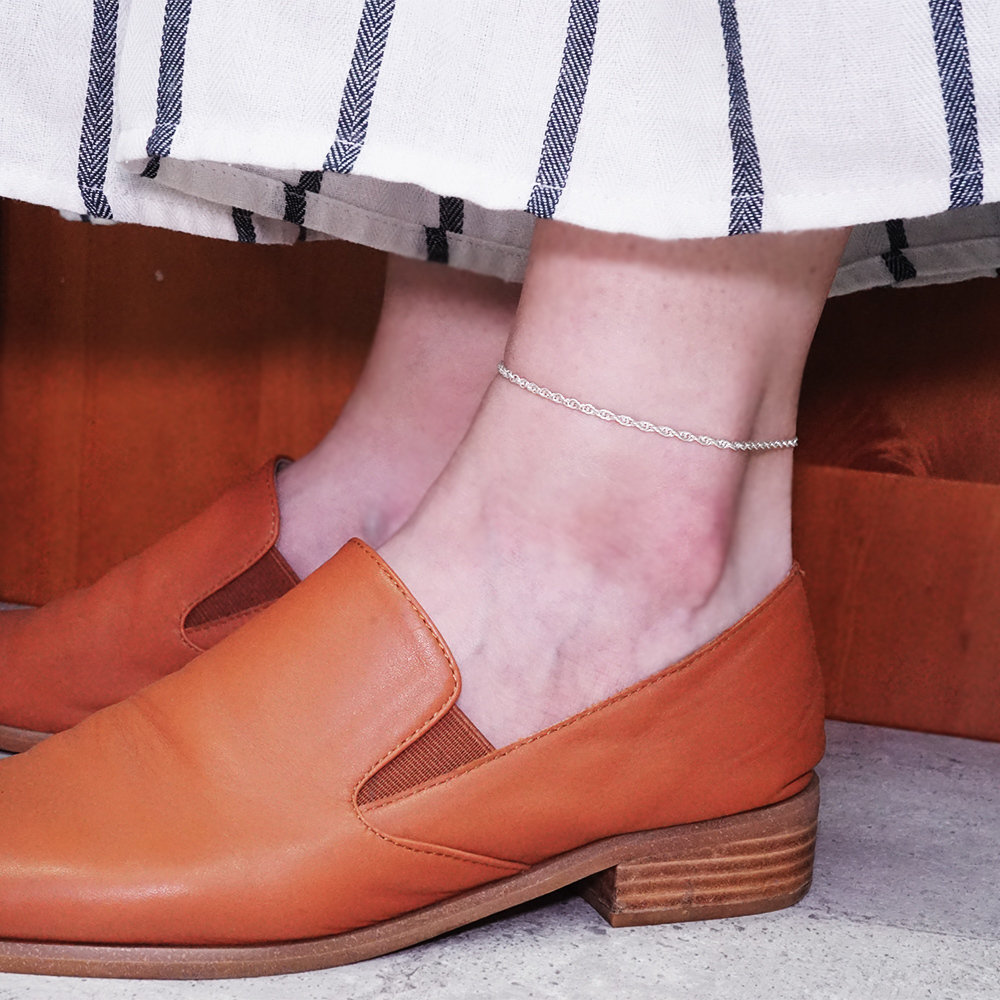 雙扣圓圈腳鍊(2.4mm細鍊) 925純銀刻字腳鍊