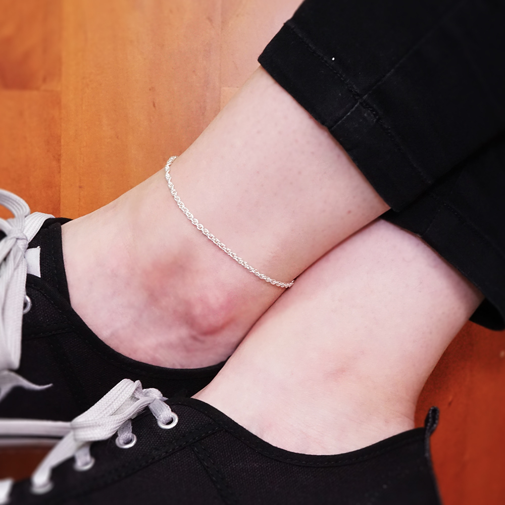 雙扣圓圈腳鍊(2.4mm細鍊) 925純銀刻字腳鍊