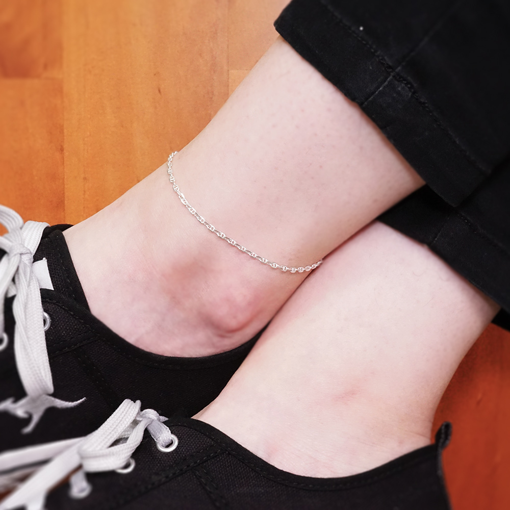 稜角海錨腳鍊(2.4mm細鍊) 925純銀刻字腳鍊