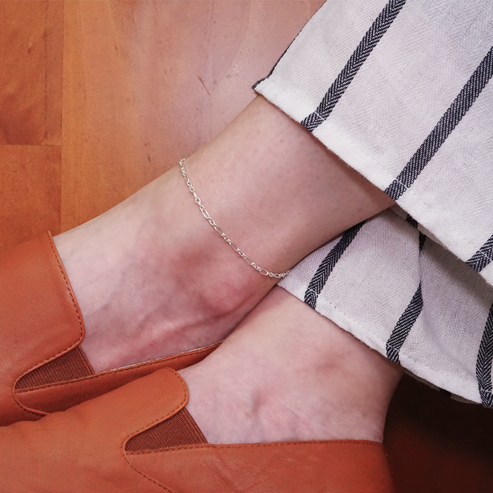 經典費加洛腳鍊(2.5mm細鍊) 925純銀刻字腳鍊