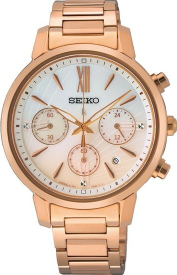 萬年鐘錶 - SEIKO  精工錶 LUKIA   太陽能玫瑰金計時碼錶 女錶  SSC918J1 /   V175-0FC0P 錶徑 36.2MM