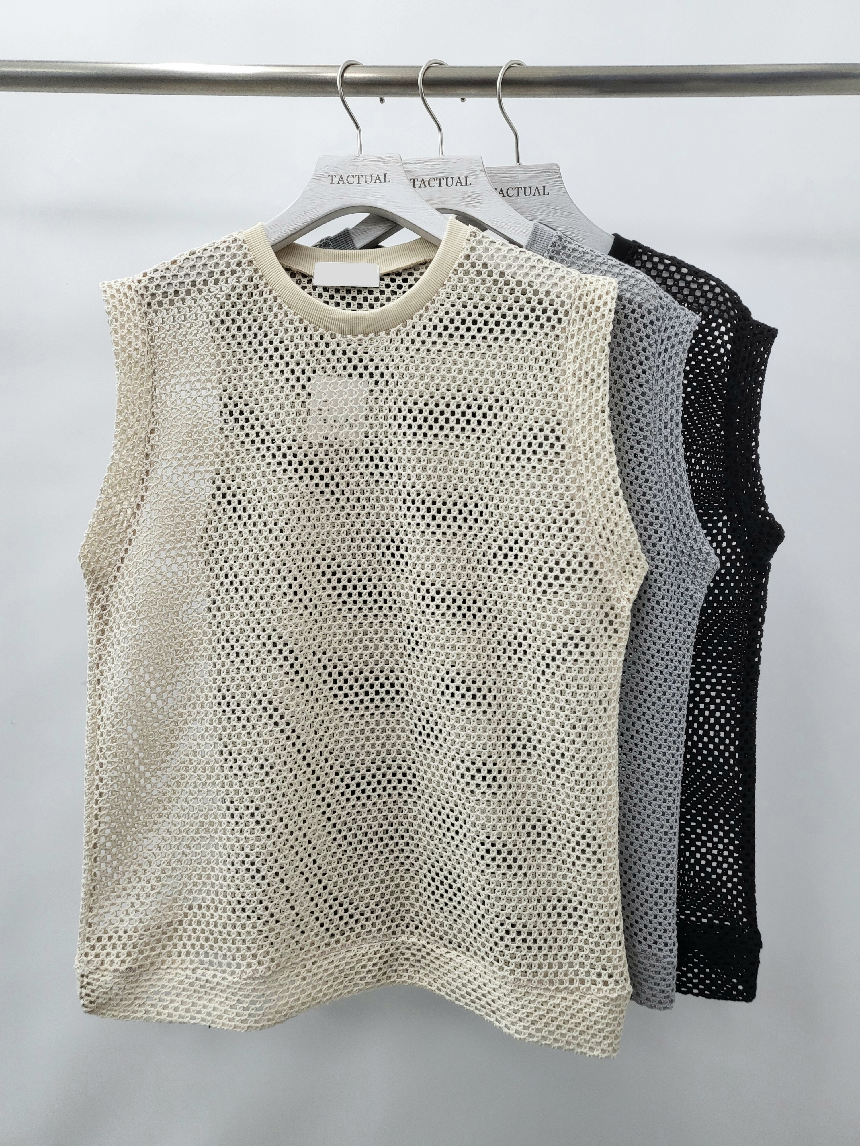 圓領網紋背心 V966