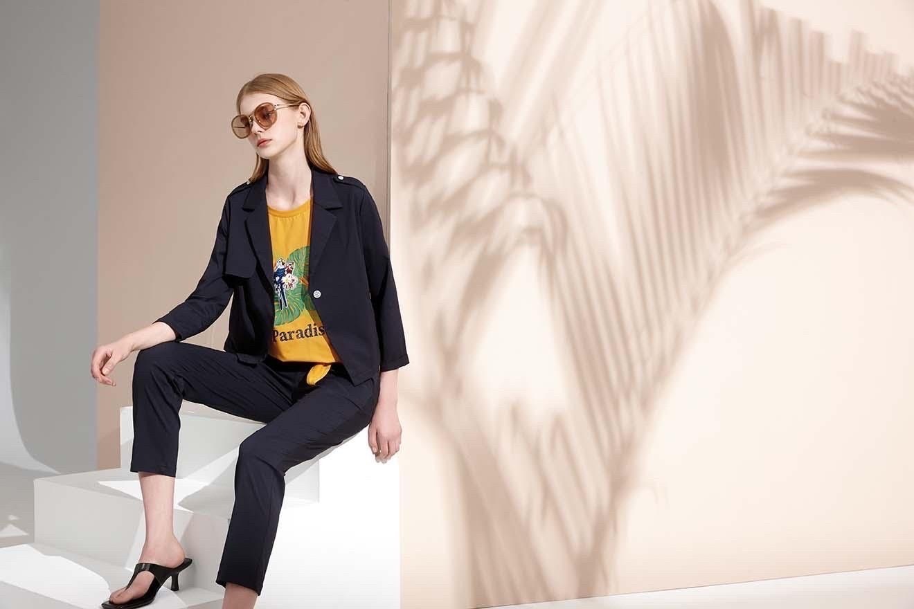 OL時尚涼感紗腰間織帶設計修身長褲S6293