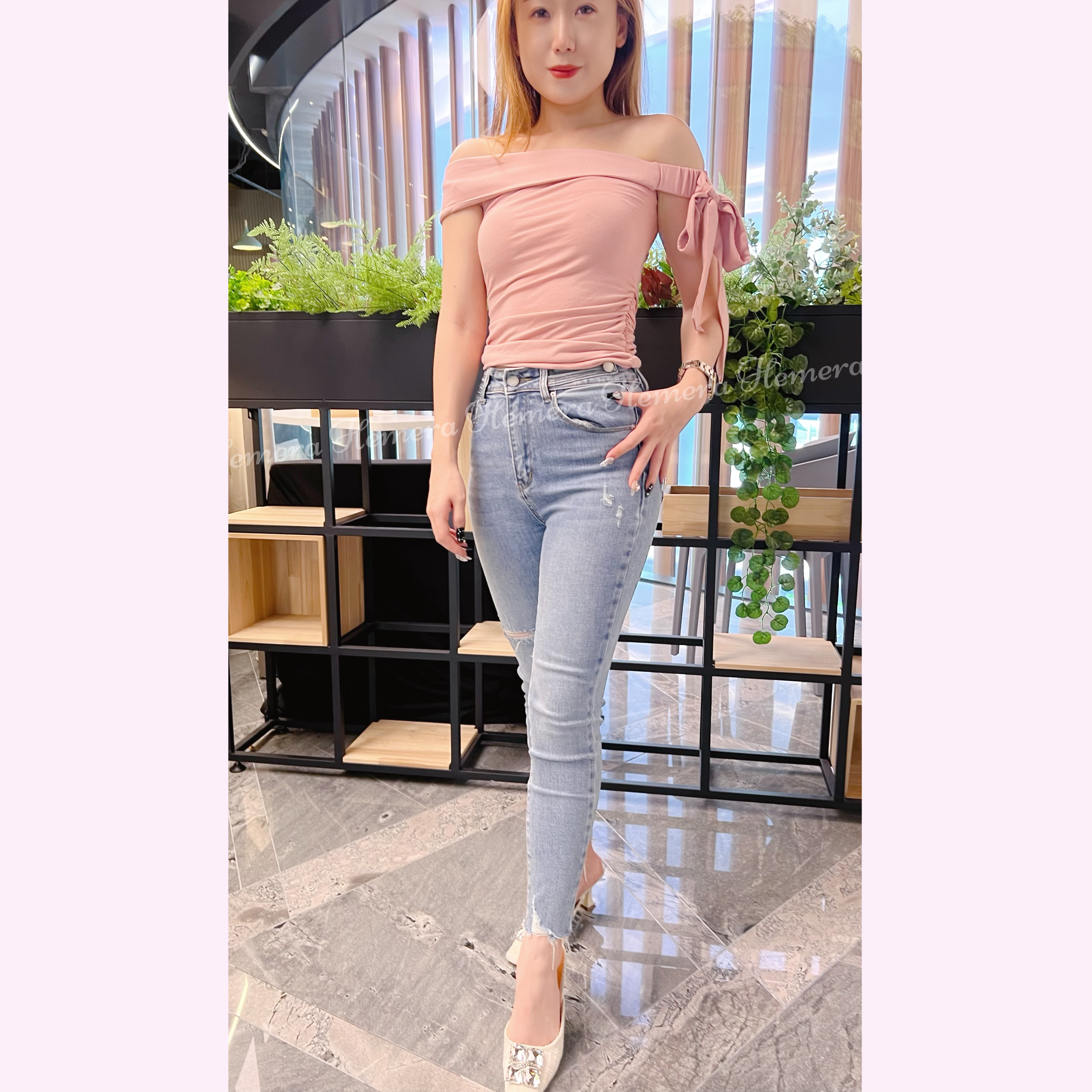 TP23S0718 一字膊可愛小蝴蝶結上身