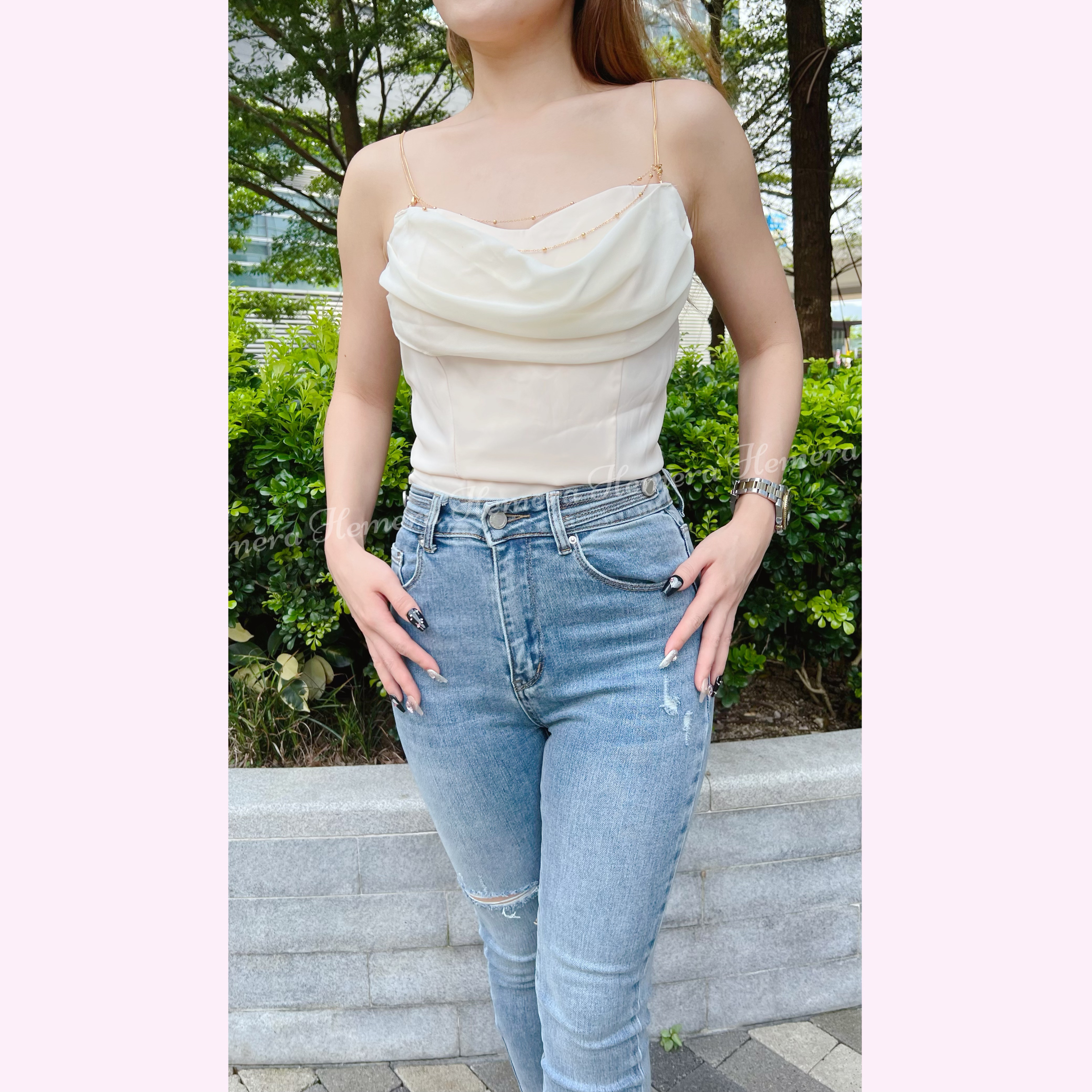 TP23S0724 雪紡金鏈上身