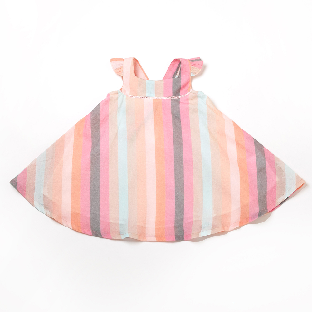 PIPPY 多彩直條純棉無袖吊帶洋裝 粉