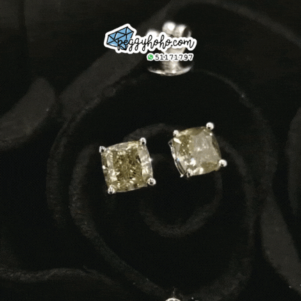 全新18K白金【主石1卡1份方形彩綠鑽】耳環