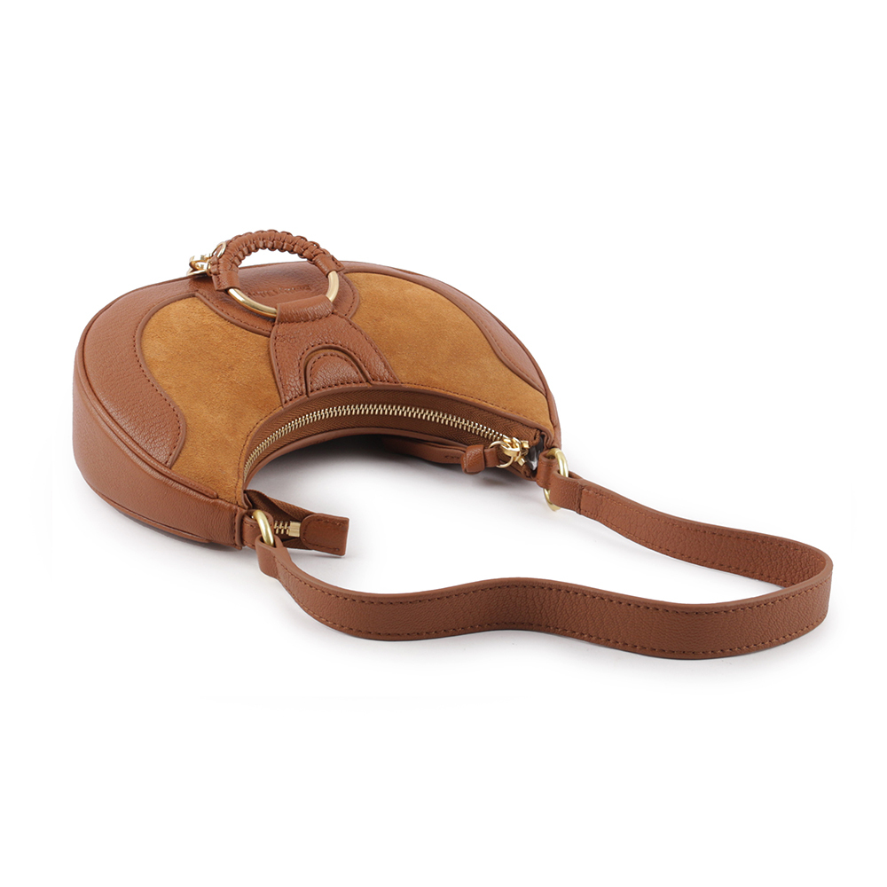 【SEE BY CHLOE】Hana 羊皮拼麂皮半月肩背包(棕色) CHS23ASC17D87242