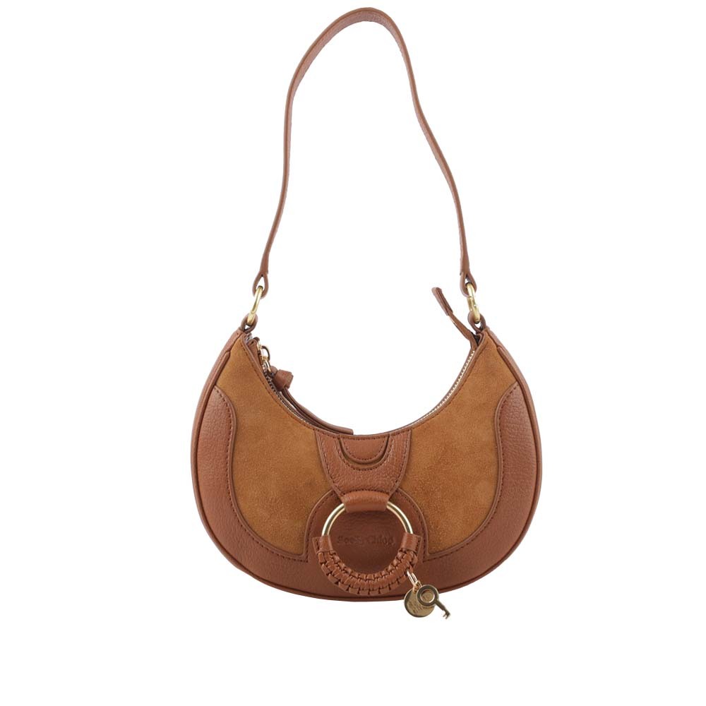 【SEE BY CHLOE】Hana 羊皮拼麂皮半月肩背包(棕色) CHS23ASC17D87242