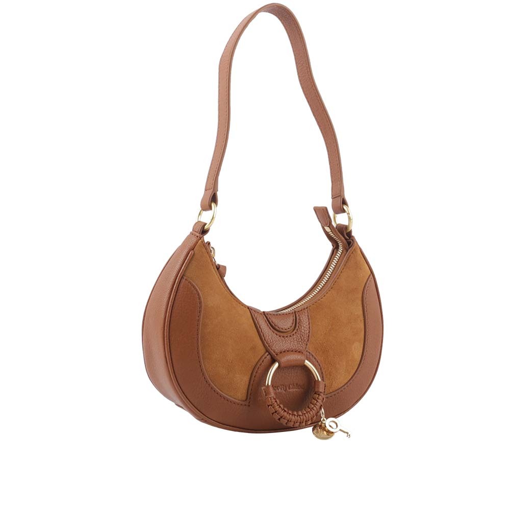 【SEE BY CHLOE】Hana 羊皮拼麂皮半月肩背包(棕色) CHS23ASC17D87242