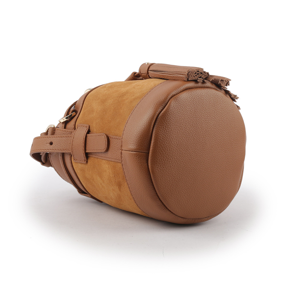 【SEE BY CHLOE】VICKI 山羊皮拼麂皮小款水桶包(棕色) CHS23ASC13330242