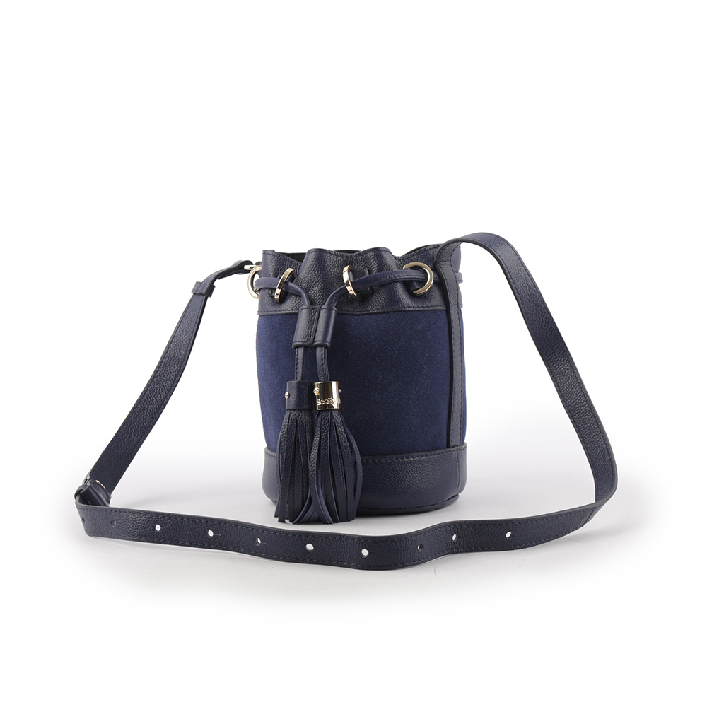 【SEE BY CHLOE】VICKI 山羊皮拼麂皮小款水桶包(午夜藍) CHS23ASC1333048C