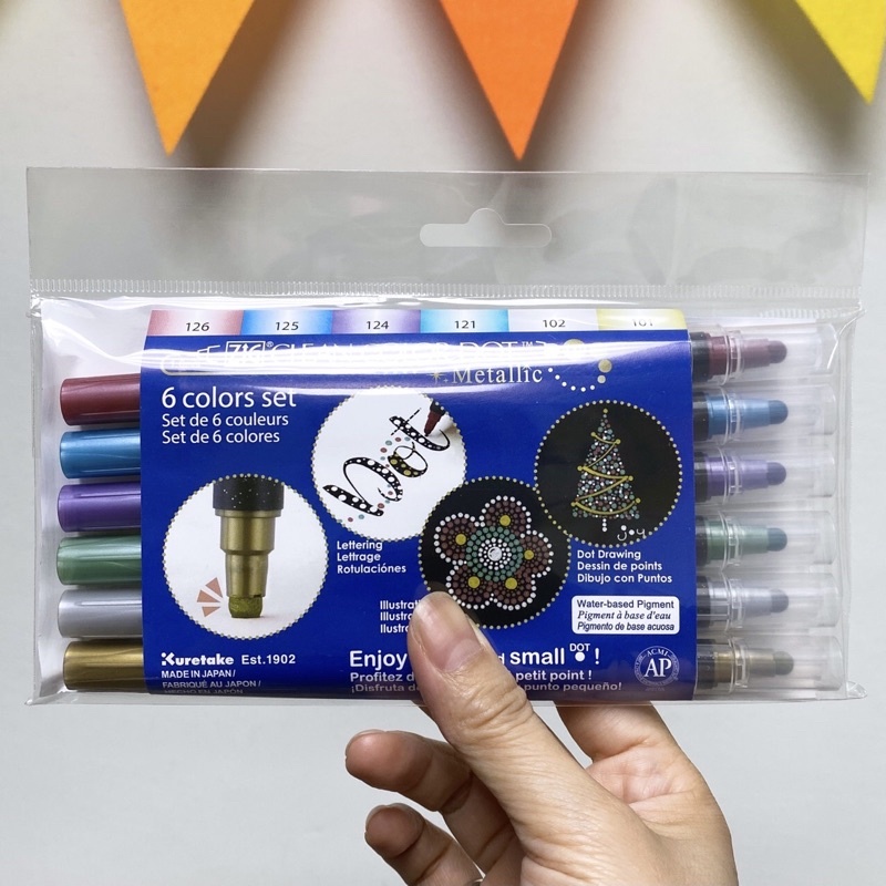 Kuretake 吳竹 金屬色點點雙頭筆 6色組