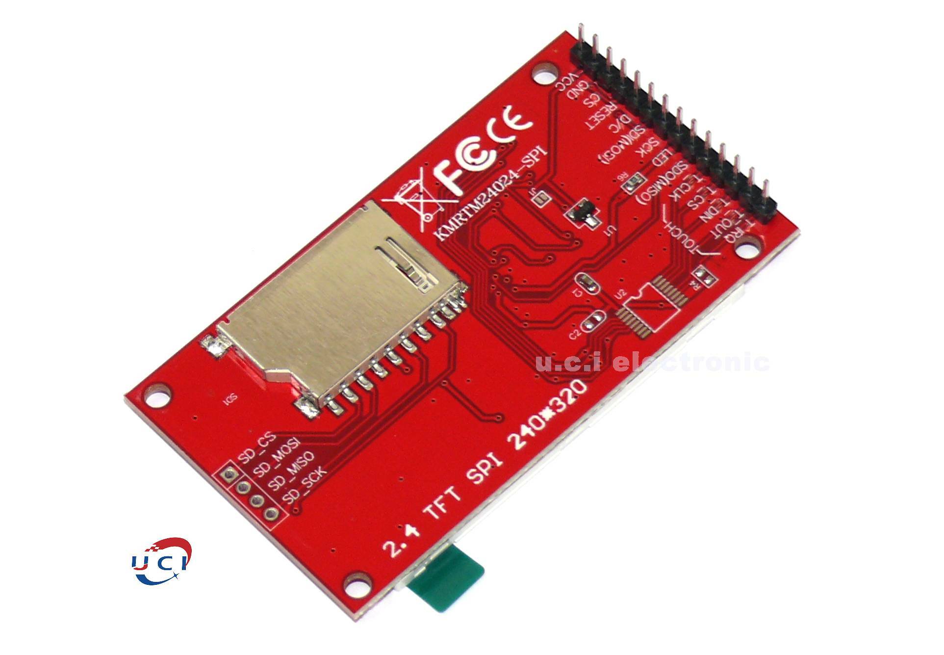 【UCI電子】(中上)  2.4寸 SPI串口 TFT彩屏紅板不帶觸摸 ILI9341驅動 帶底板帶觸摸 配SD卡座