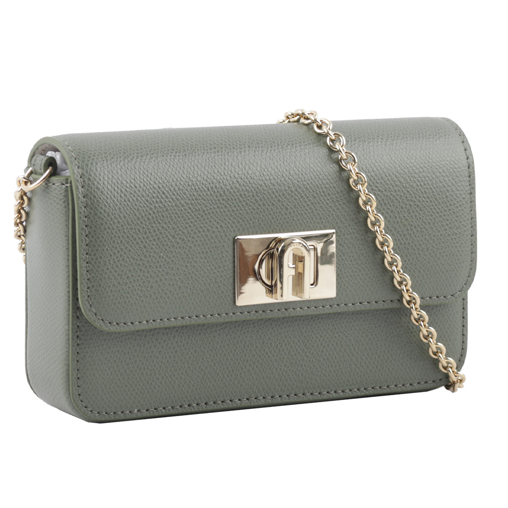 【FURLA】1927 拱門轉釦迷你鏈帶手拿/斜背包(仙人掌綠) WE00265 ARE000 0J000