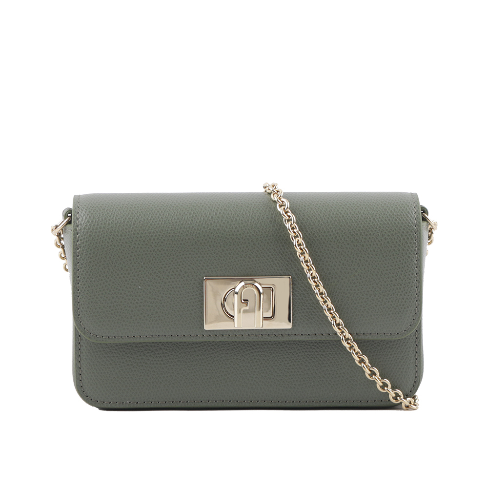 【FURLA】1927 拱門轉釦迷你鏈帶手拿/斜背包(仙人掌綠) WE00265 ARE000 0J000