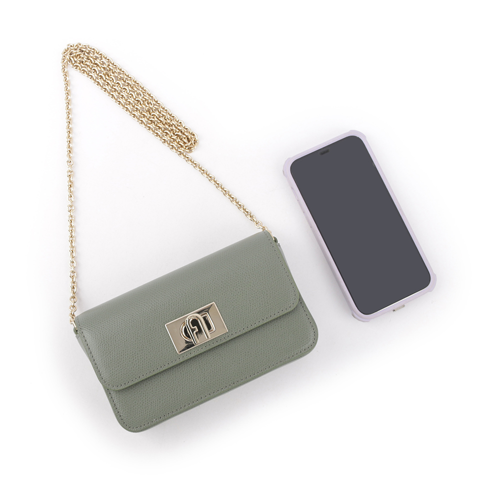 【FURLA】1927 拱門轉釦迷你鏈帶手拿/斜背包(仙人掌綠) WE00265 ARE000 0J000