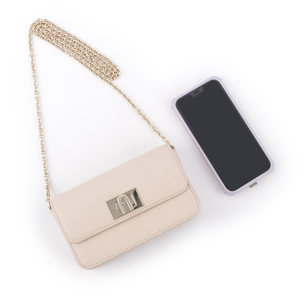 【FURLA】1927 拱門轉釦迷你鏈帶手拿/斜背包(芭蕾粉) WE00265 ARE000 B4L00