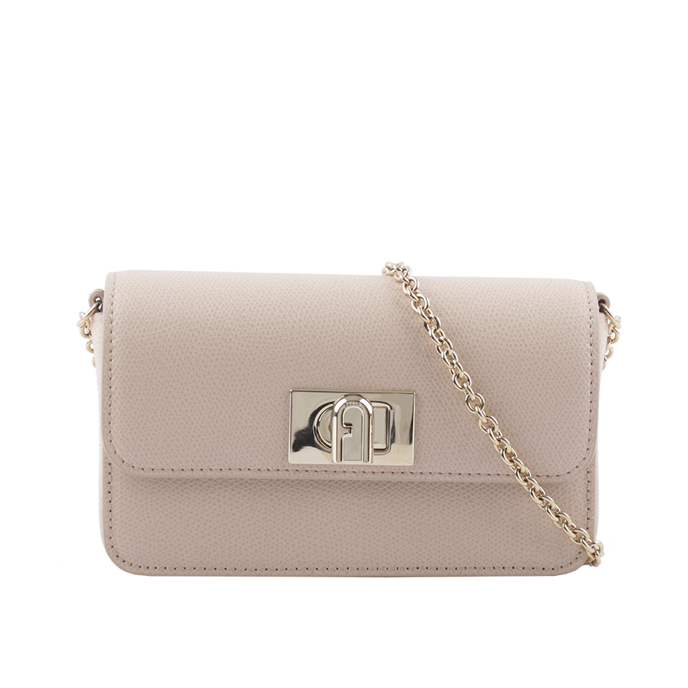 【FURLA】1927 拱門轉釦迷你鏈帶手拿/斜背包(芭蕾粉) WE00265 ARE000 B4L00