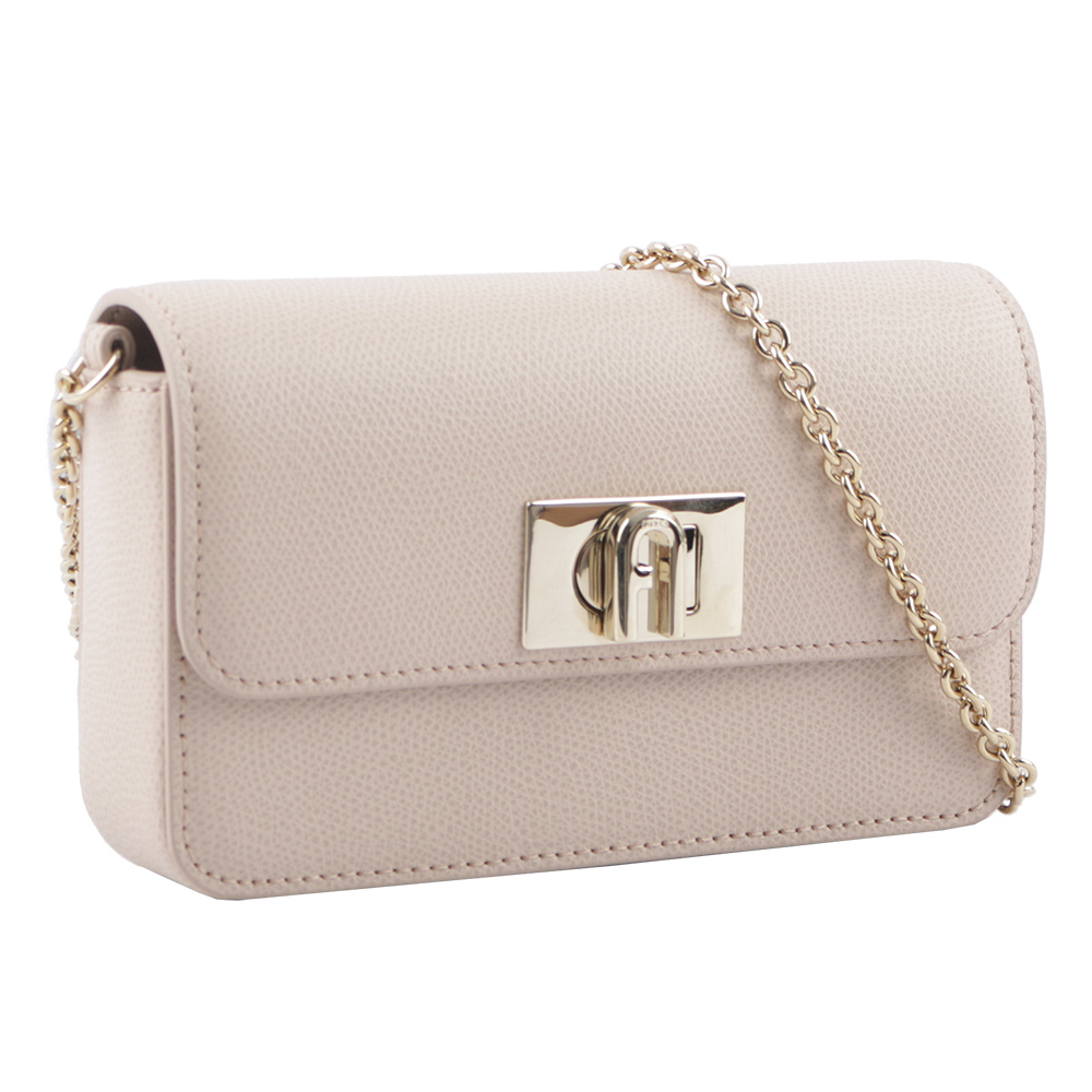 【FURLA】1927 拱門轉釦迷你鏈帶手拿/斜背包(芭蕾粉) WE00265 ARE000 B4L00