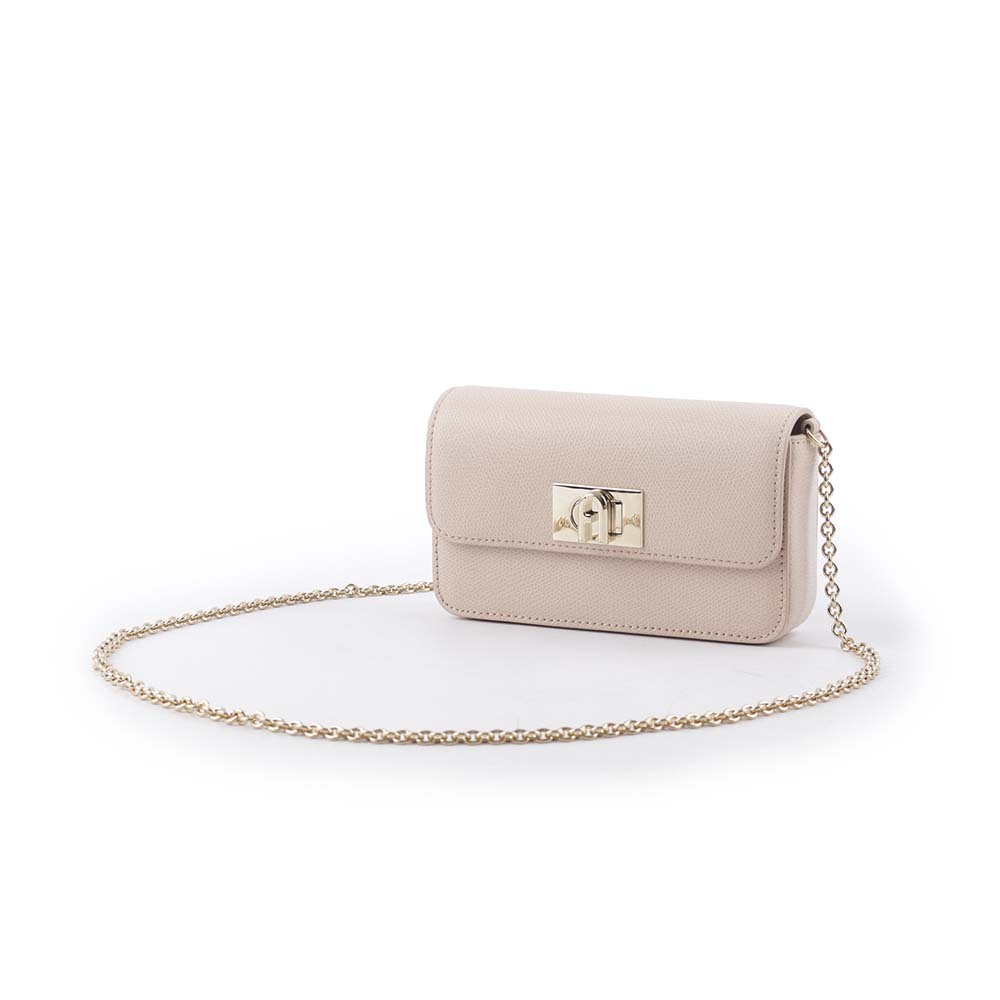 【FURLA】1927 拱門轉釦迷你鏈帶手拿/斜背包(芭蕾粉) WE00265 ARE000 B4L00