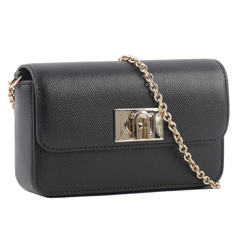 【FURLA】1927 拱門轉釦迷你鏈帶手拿/斜背包