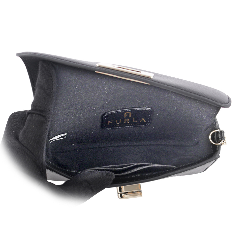 【FURLA】1927 拱門轉釦迷你鏈帶手拿/斜背包(黑色) WE00265 ARE000 O6000