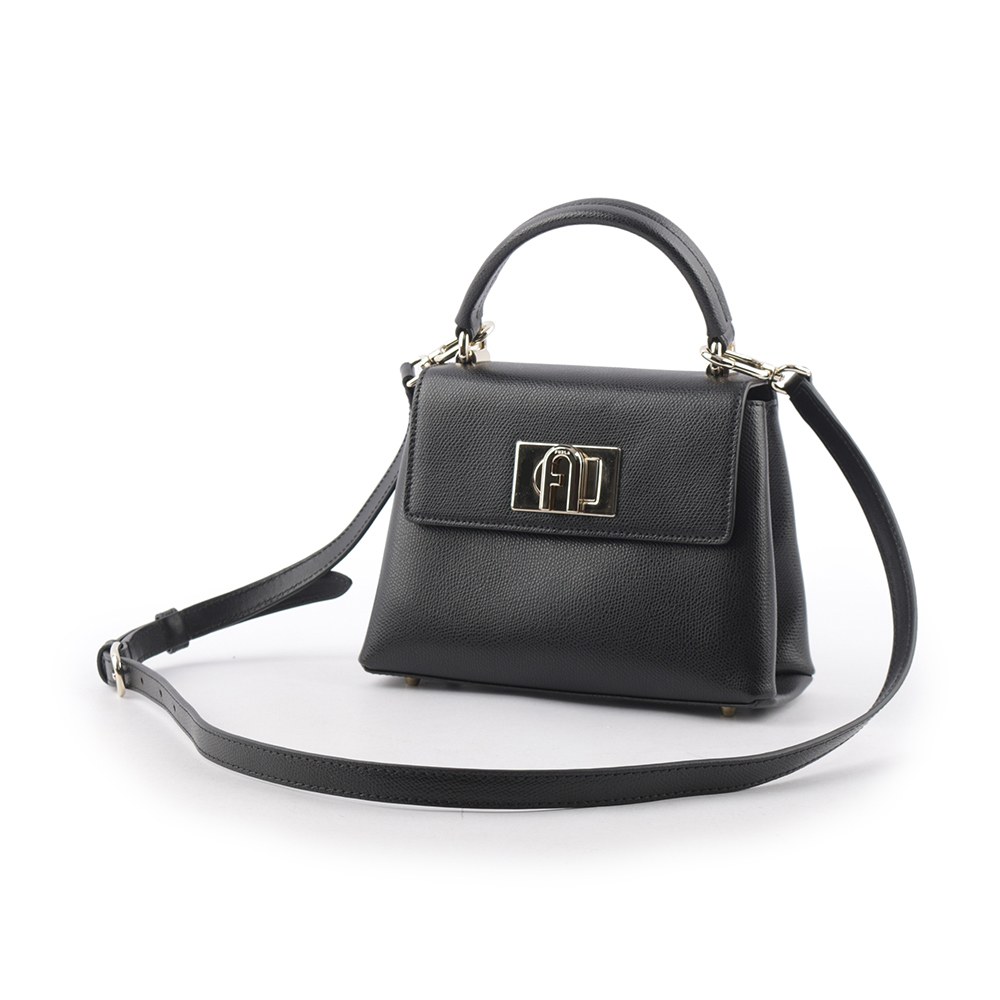 【FURLA】1927 拱門轉釦迷你手提/斜背二用包(黑色) WB00109 ARE000 O6000