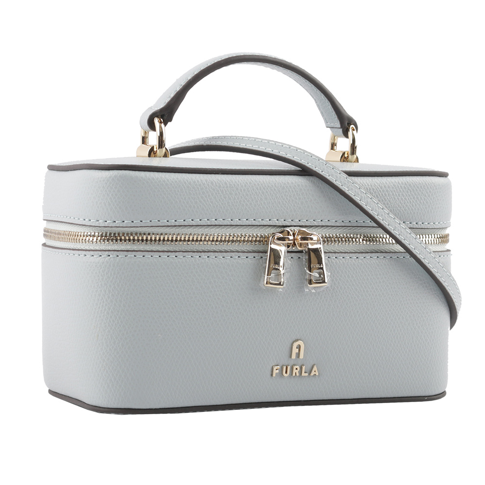 【FURLA】Camelia 素面皮革手提/斜背迷你化妝包