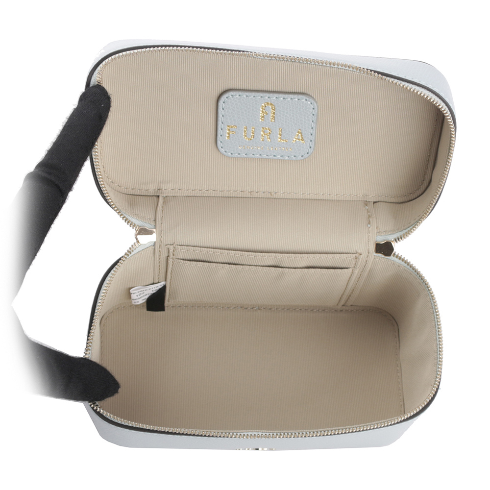 【FURLA】Camelia 素面皮革手提/斜背迷你化妝包(淺藍色) WE00361 ARE000 AR300