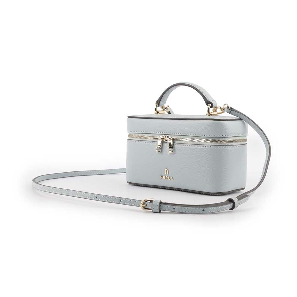 【FURLA】Camelia 素面皮革手提/斜背迷你化妝包(淺藍色) WE00361 ARE000 AR300
