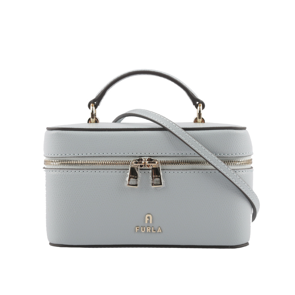 【FURLA】Camelia 素面皮革手提/斜背迷你化妝包(淺藍色) WE00361 ARE000 AR300