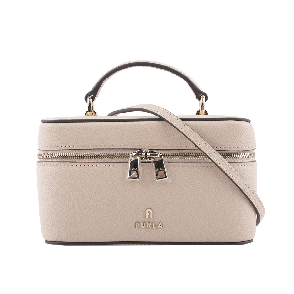 【FURLA】Camelia 素面皮革手提/斜背迷你化妝包