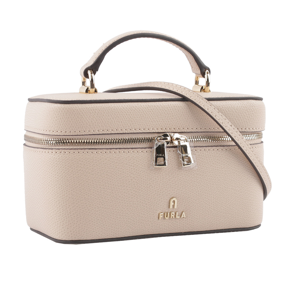 【FURLA】Camelia 素面皮革手提/斜背迷你化妝包(芭蕾粉) WE00361 ARE000 B4L00