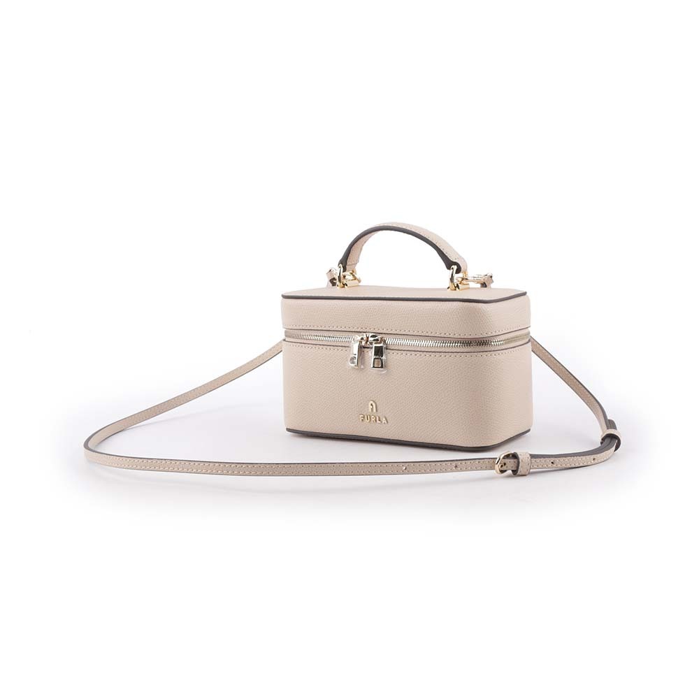 【FURLA】Camelia 素面皮革手提/斜背迷你化妝包(芭蕾粉) WE00361 ARE000 B4L00