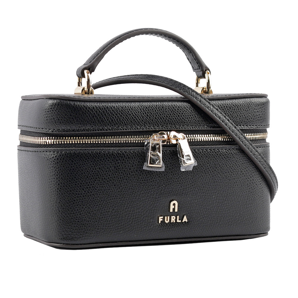 【FURLA】Camelia 素面皮革手提/斜背迷你化妝包