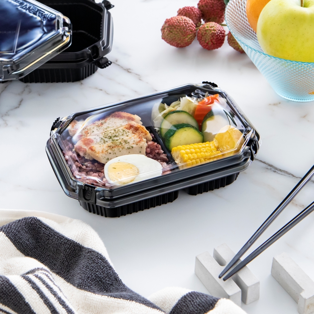 自扣塑膠便當盒 二分格 600ml 瑞力扣