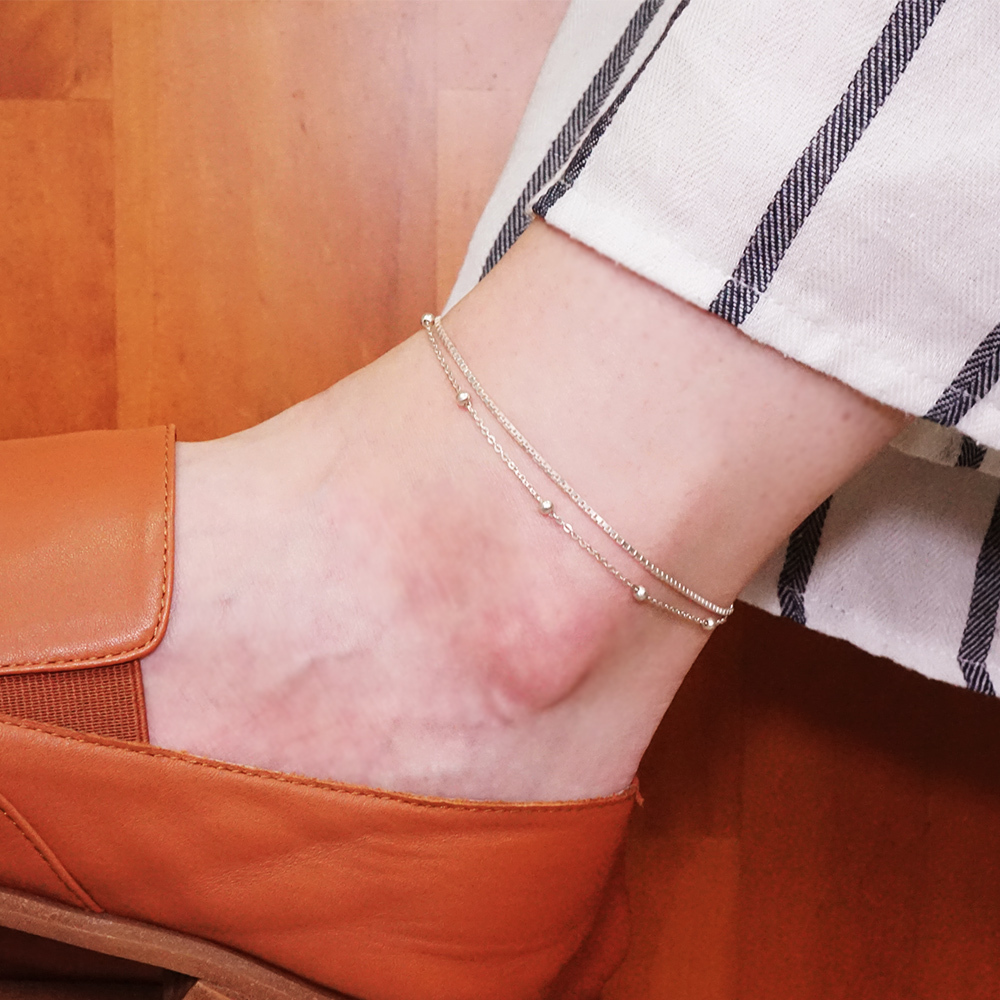 銀河 腳踝鍊 雙層設計 925純銀女生腳鍊