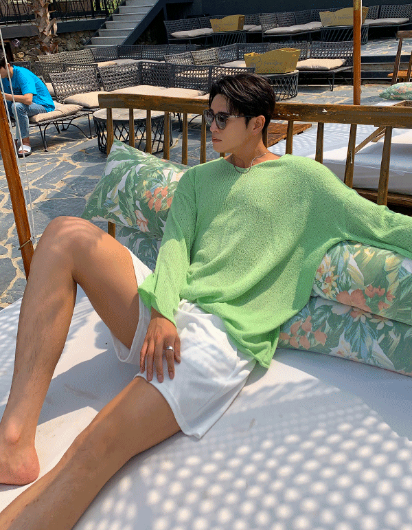 夏季Bookle V領透視針織衫上衣