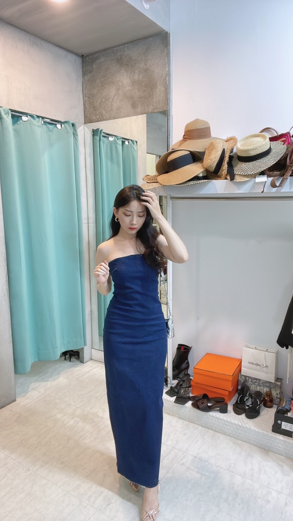 平口修身牛仔洋裝