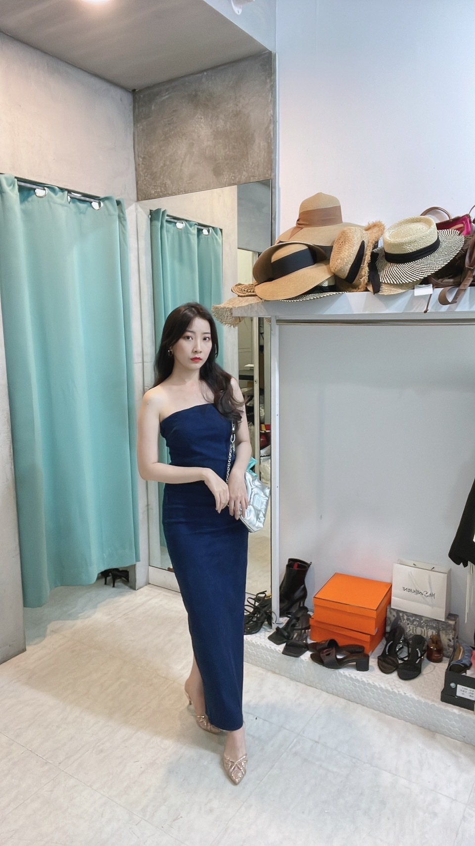 平口修身牛仔洋裝