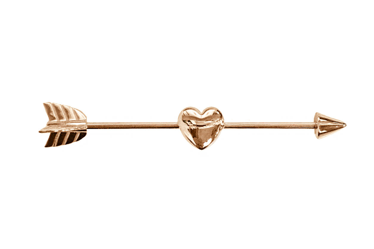 14K Gold Heart & Arrow Industrial Barbell